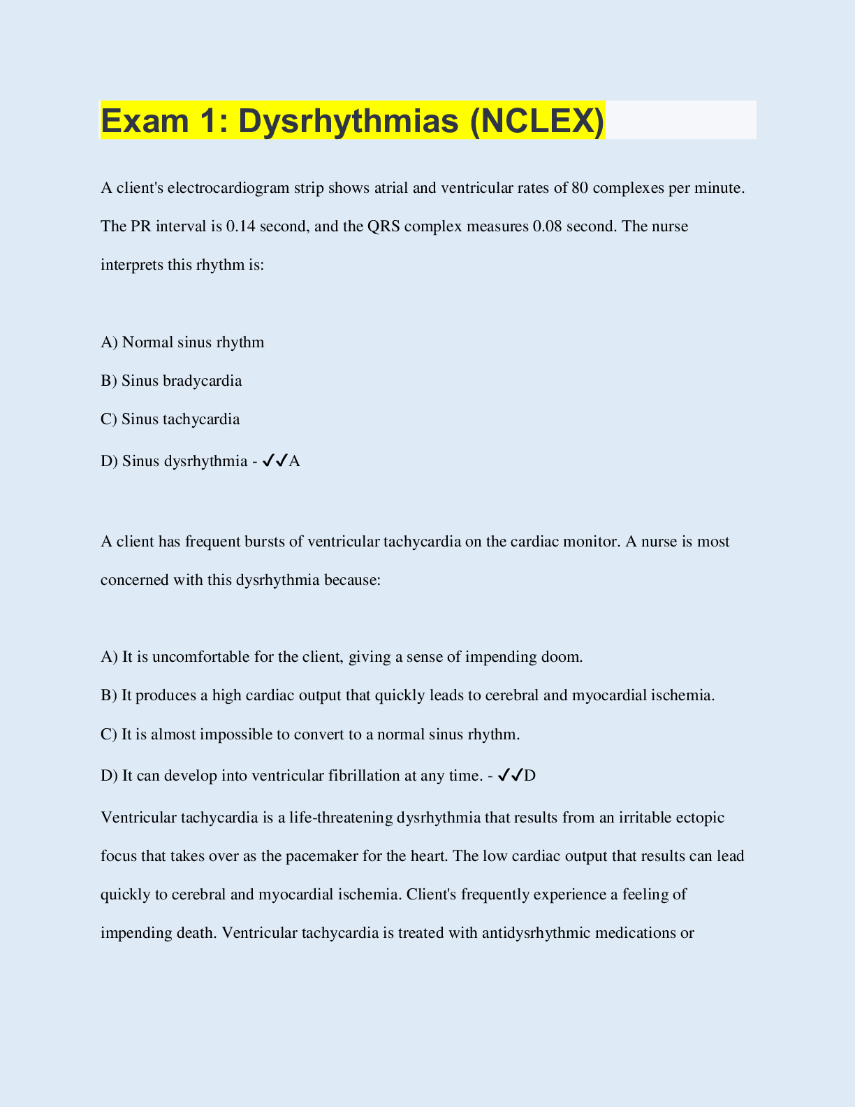 Preview image of Exam 1: Dysrhythmias (NCLEX) document